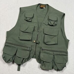 Eddie Bauer Vest Mens Medium Green Fishing Utility Multi Pocket Zip Front Gear